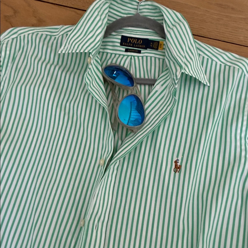 Ralph Lauren Green and White Striped Polo Shirt - Picture 5 of 8